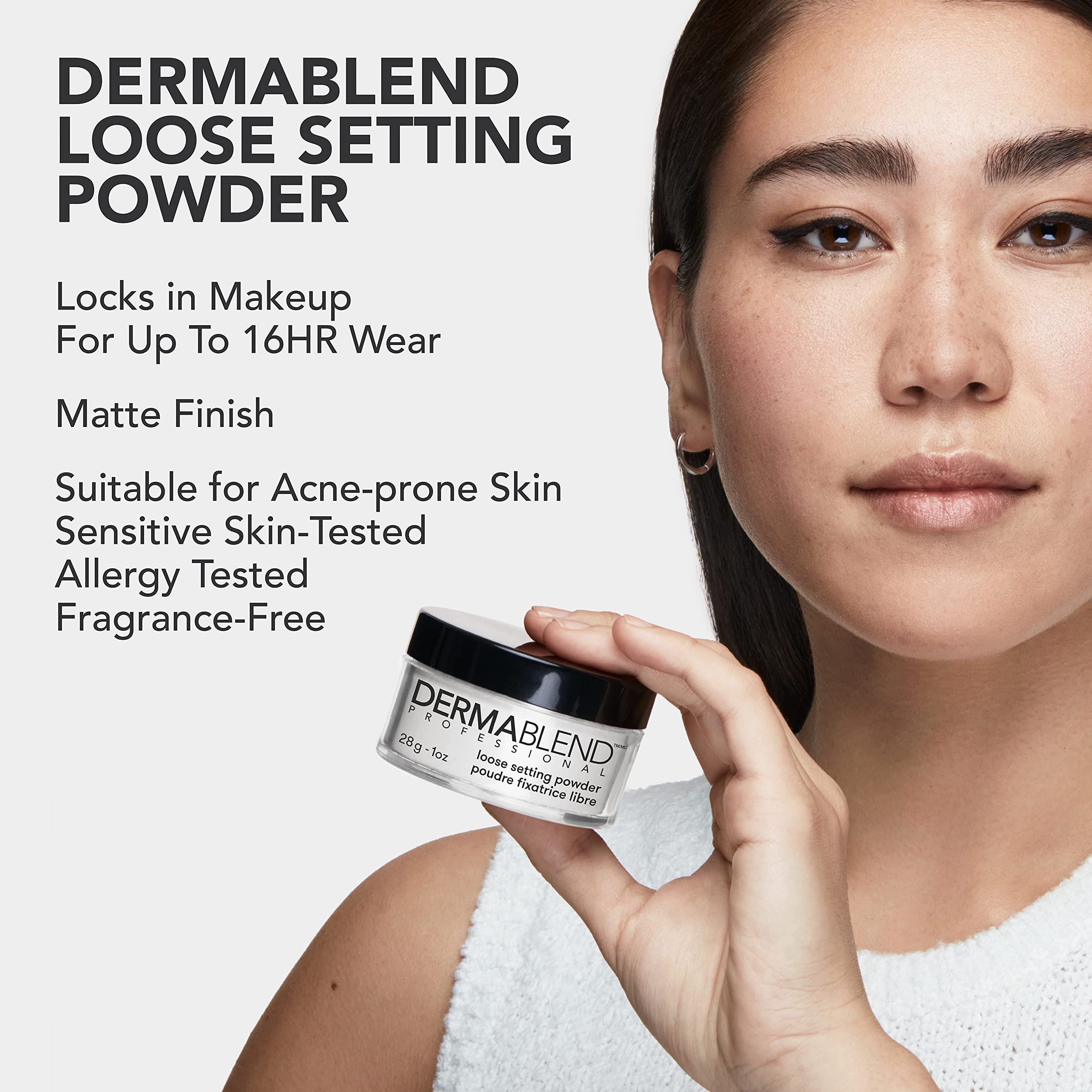 Makeup artist applying Dermablend powder for photo-ready, reduced shine