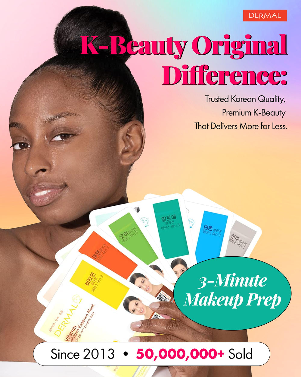 DERMAL masks staged in a spa setting conveying relaxation and self-care