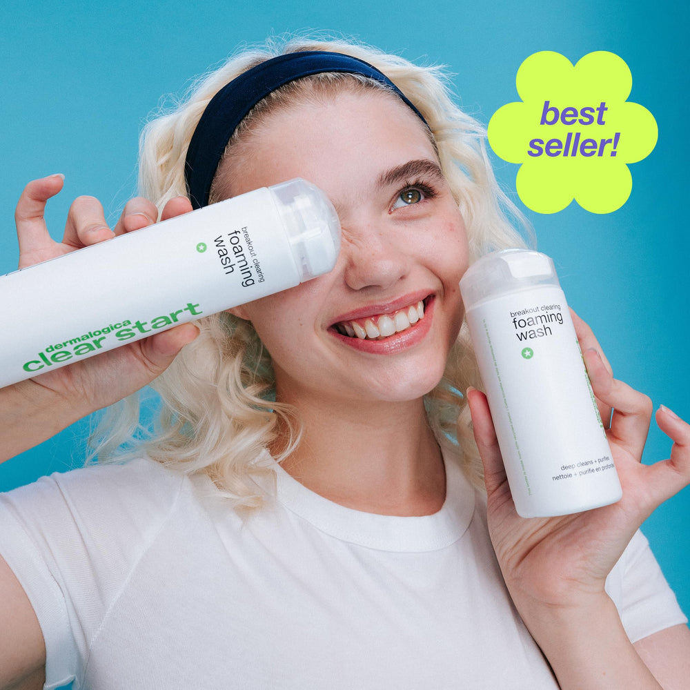 Dermalogica bottle held in hand to show size and travel-friendly advantage