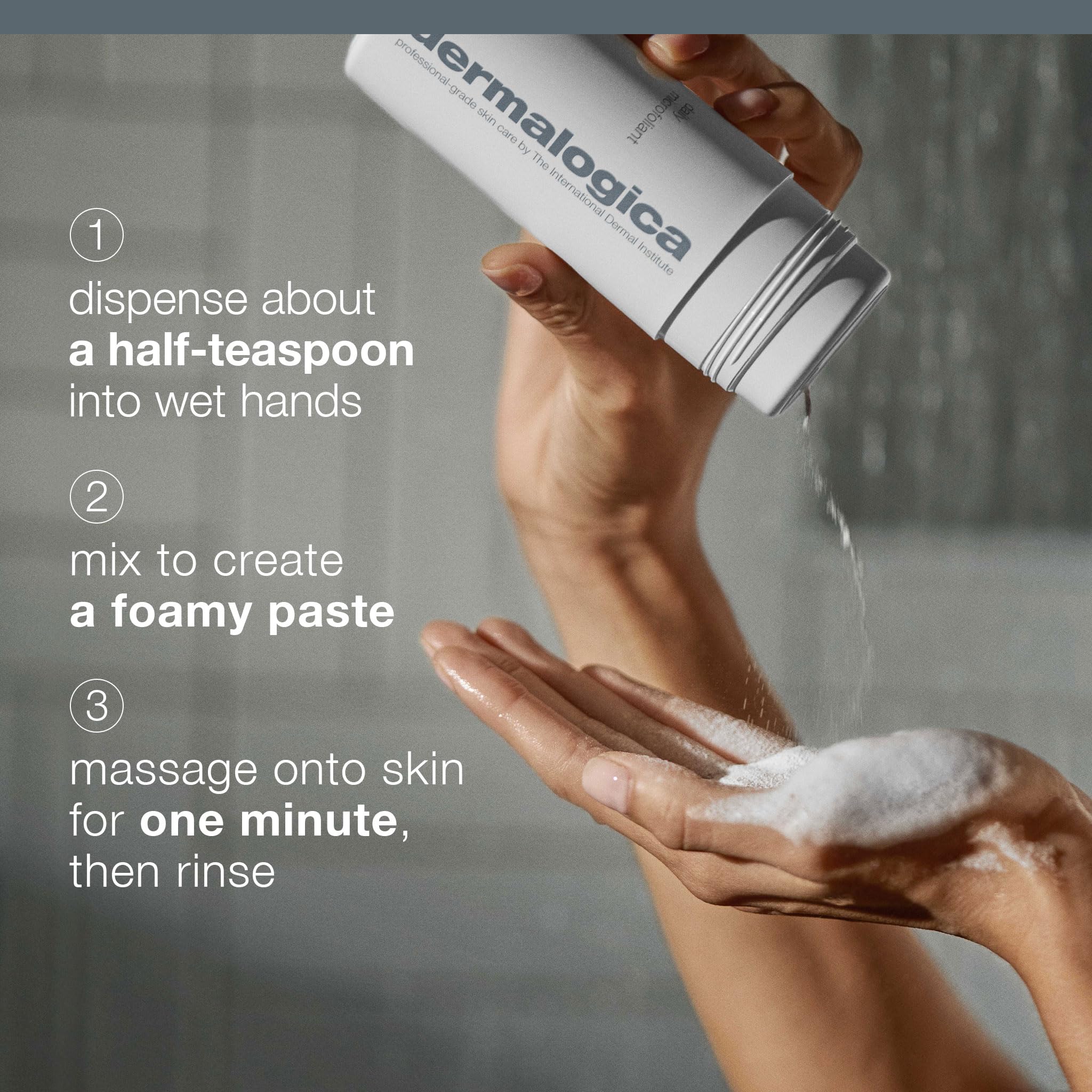 Dermalogica rinse-off step showing gentle wash away of debris