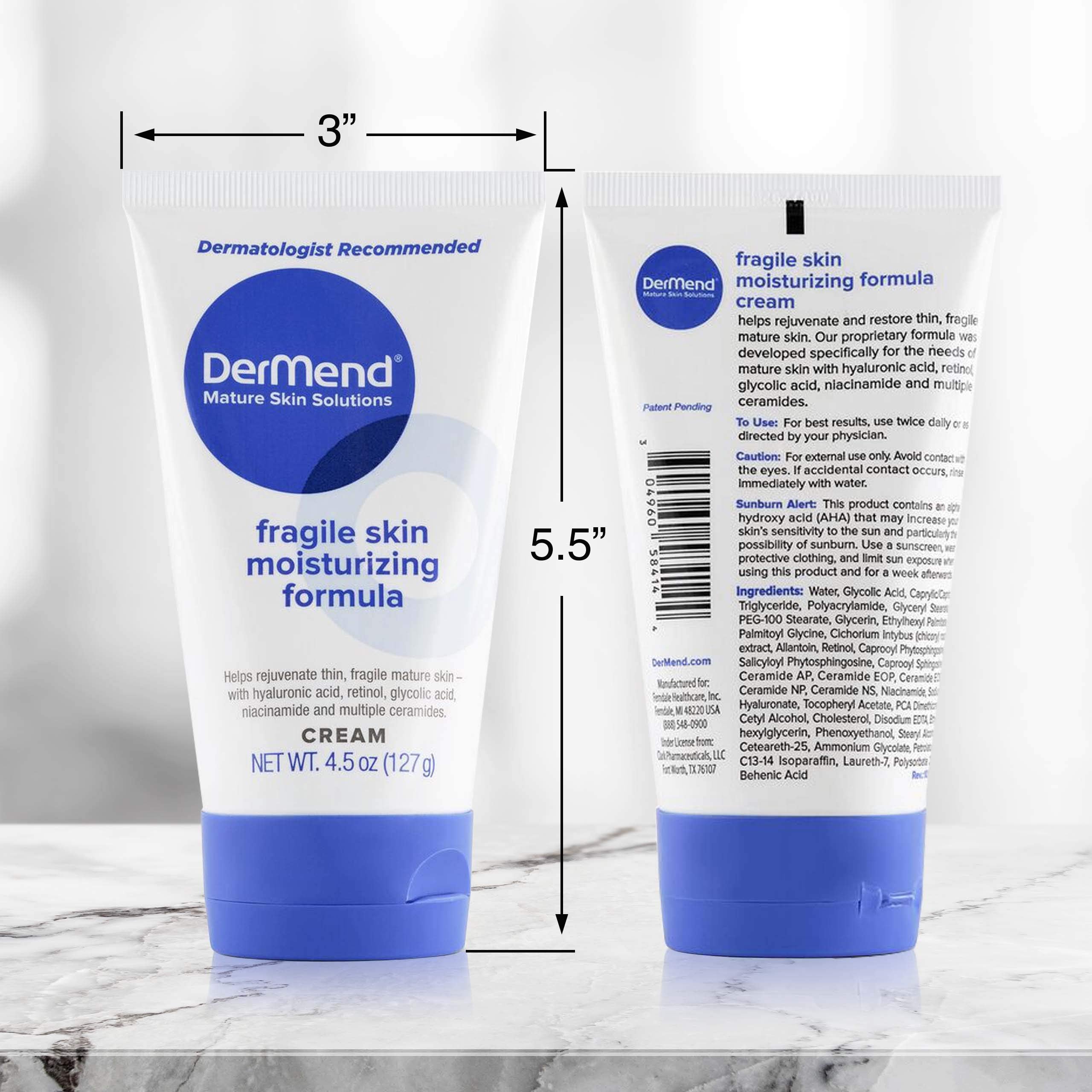 DerMend jar next to ruler showing 4.5 oz scale for purchase clarity