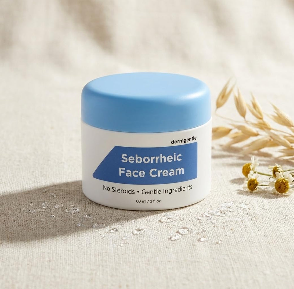 Dermgentle placed on a bathroom shelf to suggest everyday skincare routine integration