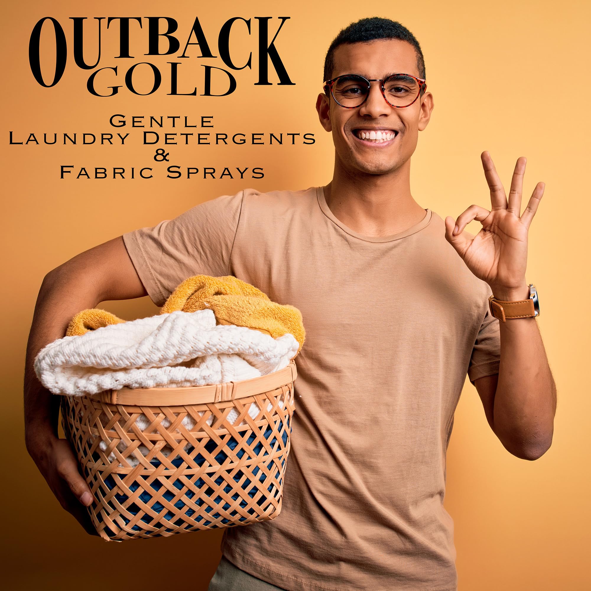 Desert Breeze Outback Gold in laundry basket showing home use benefit