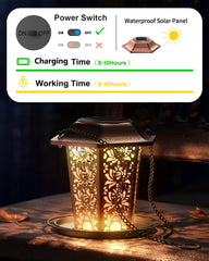 DesGully solar panel and lantern top view highlighting rechargeable light and night-time ambiance