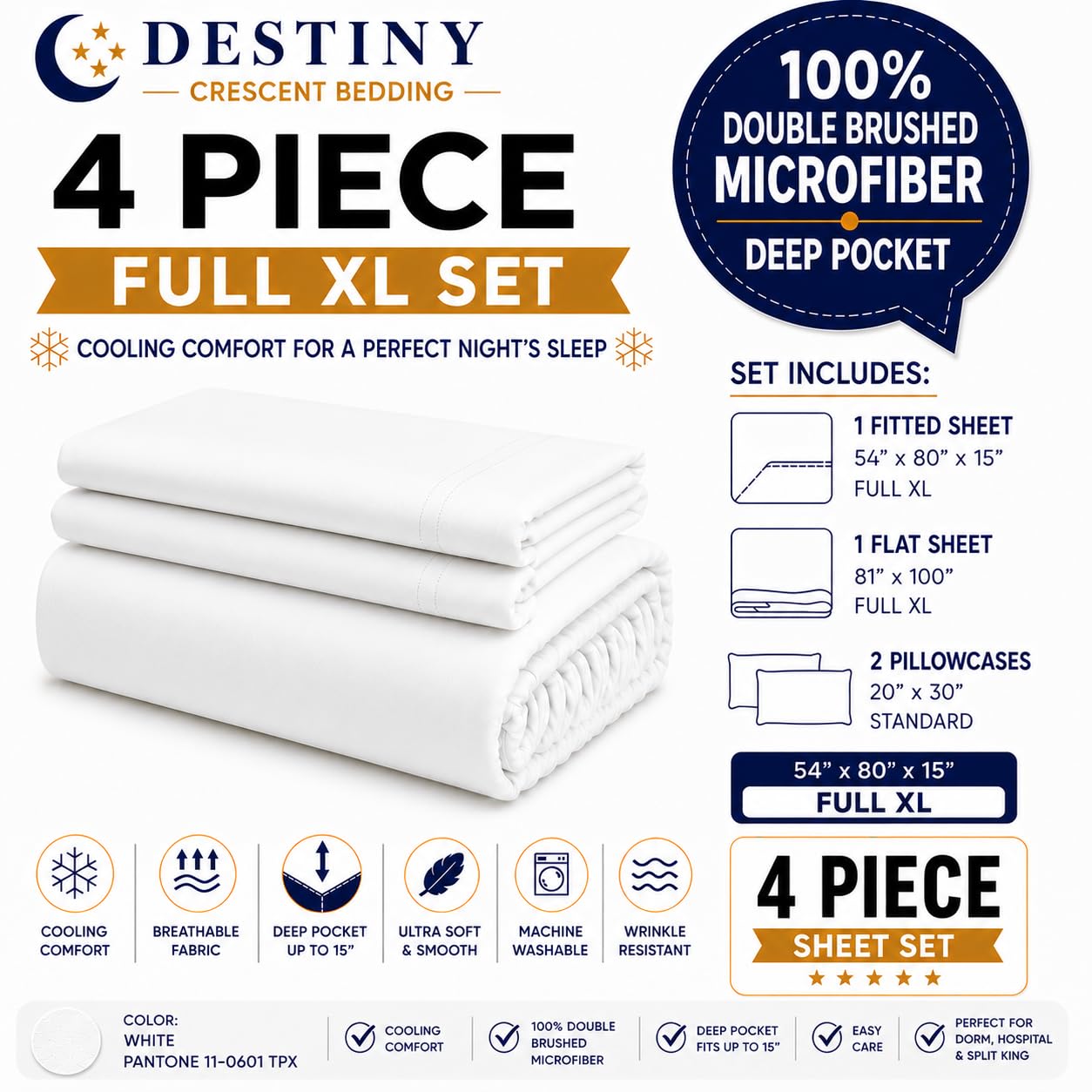 DESTINY CRESCENT BEDDING fitted sheet elastic detail secures mattress corners for stay-in-place fit