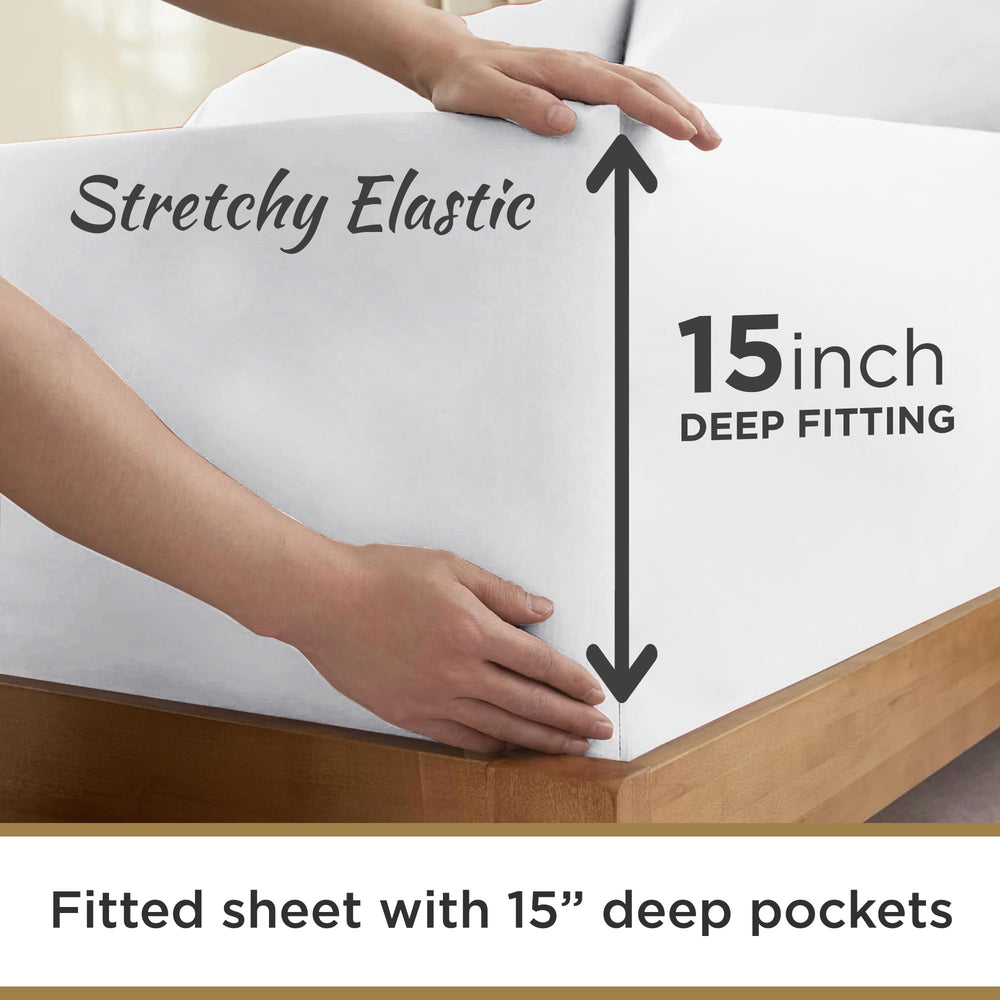 DESTINY CRESCENT BEDDING flat sheet fully spread to show generous dimensions and smooth drape