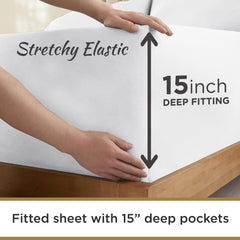 DESTINY CRESCENT BEDDING flat sheet fully spread to show generous dimensions and smooth drape
