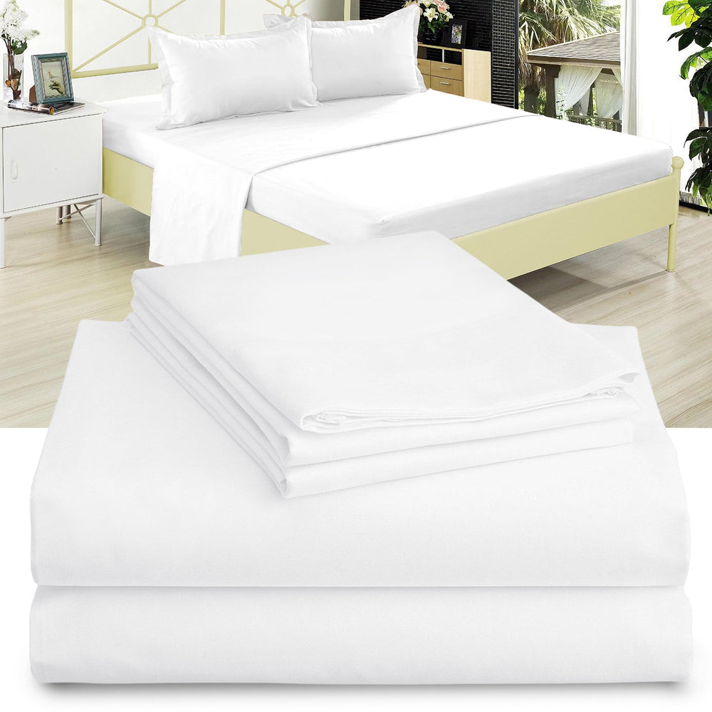 DESTINY CRESCENT BEDDING front view of white Full XL sheet set showing neat fit and clean style
