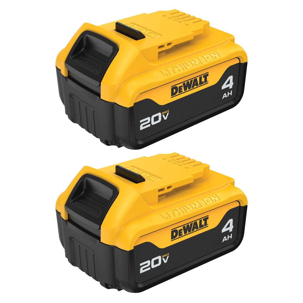 DEWALT 20V MAX XR front pack showing two batteries for extended runtime