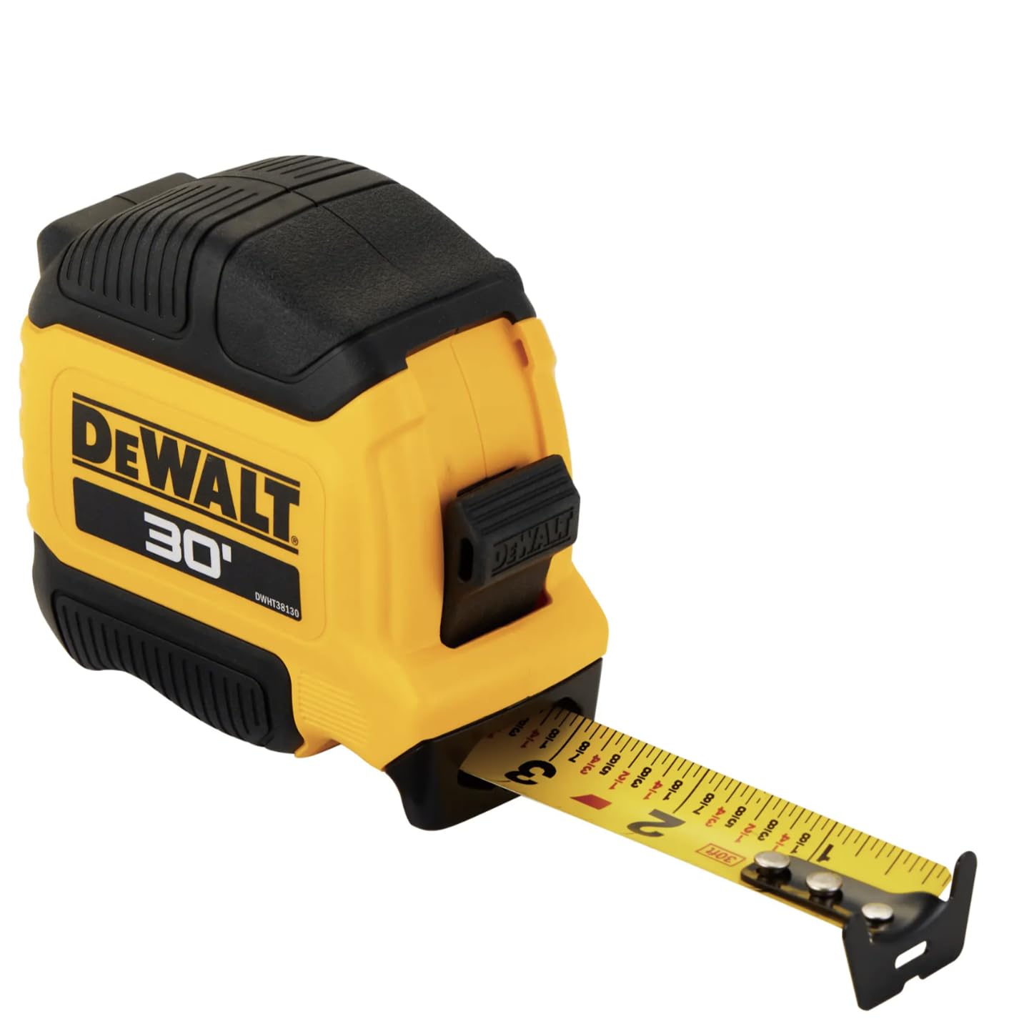 DEWALT front view of compact tape measure showing compact grip benefit