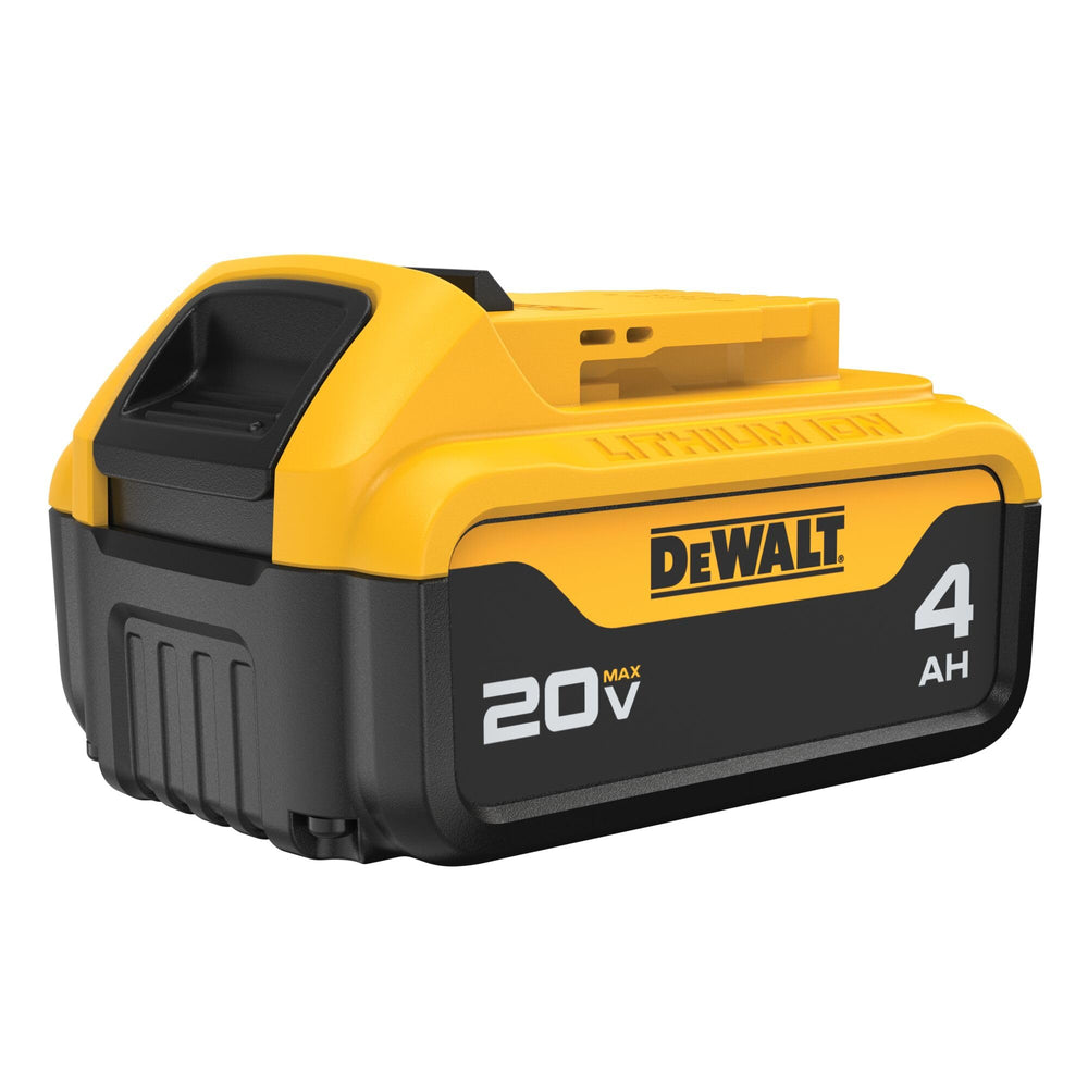 DEWALT battery inserted in a charger illustrating easy recharge process