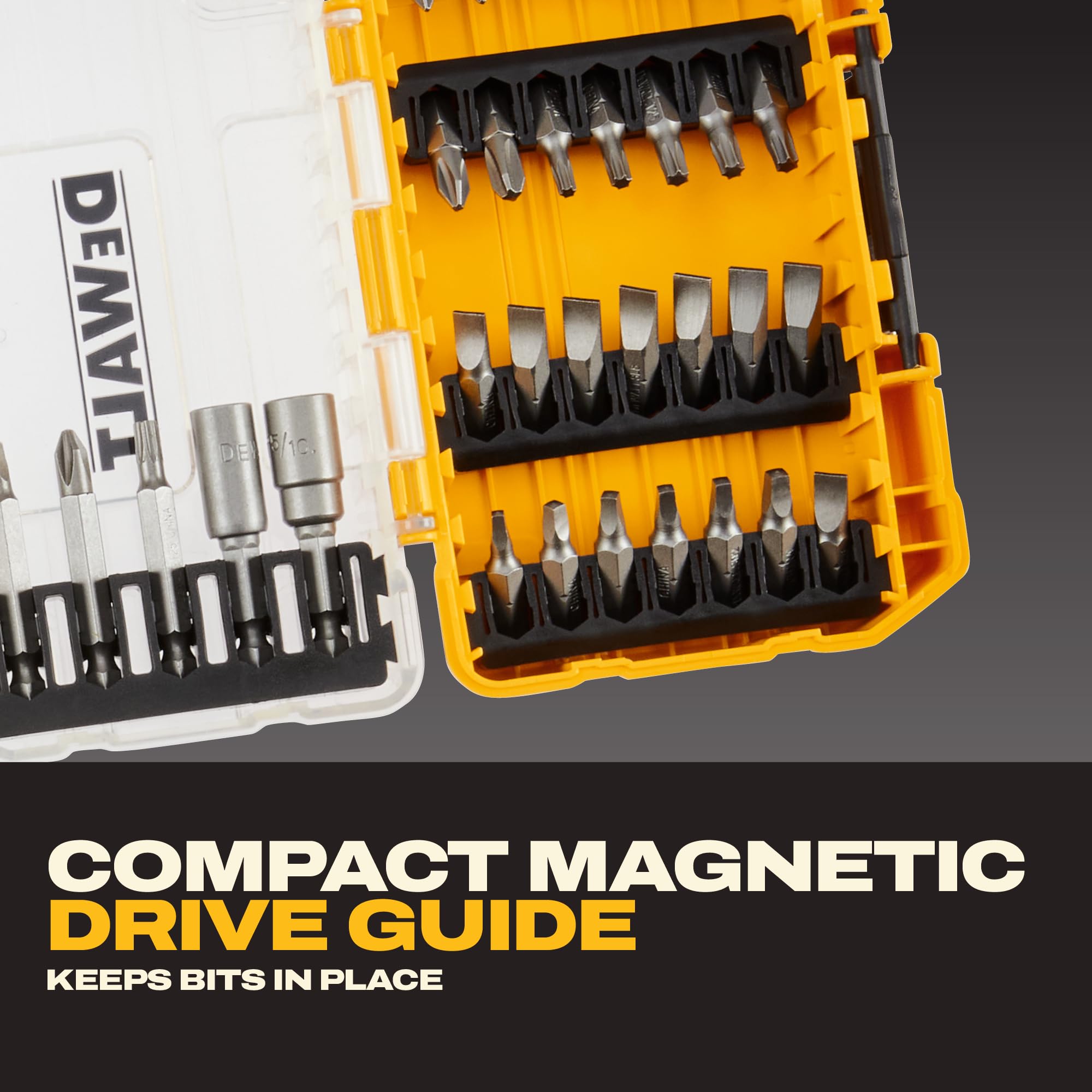 DEWALT patented bit-bar organization showing easy removal and custom placement