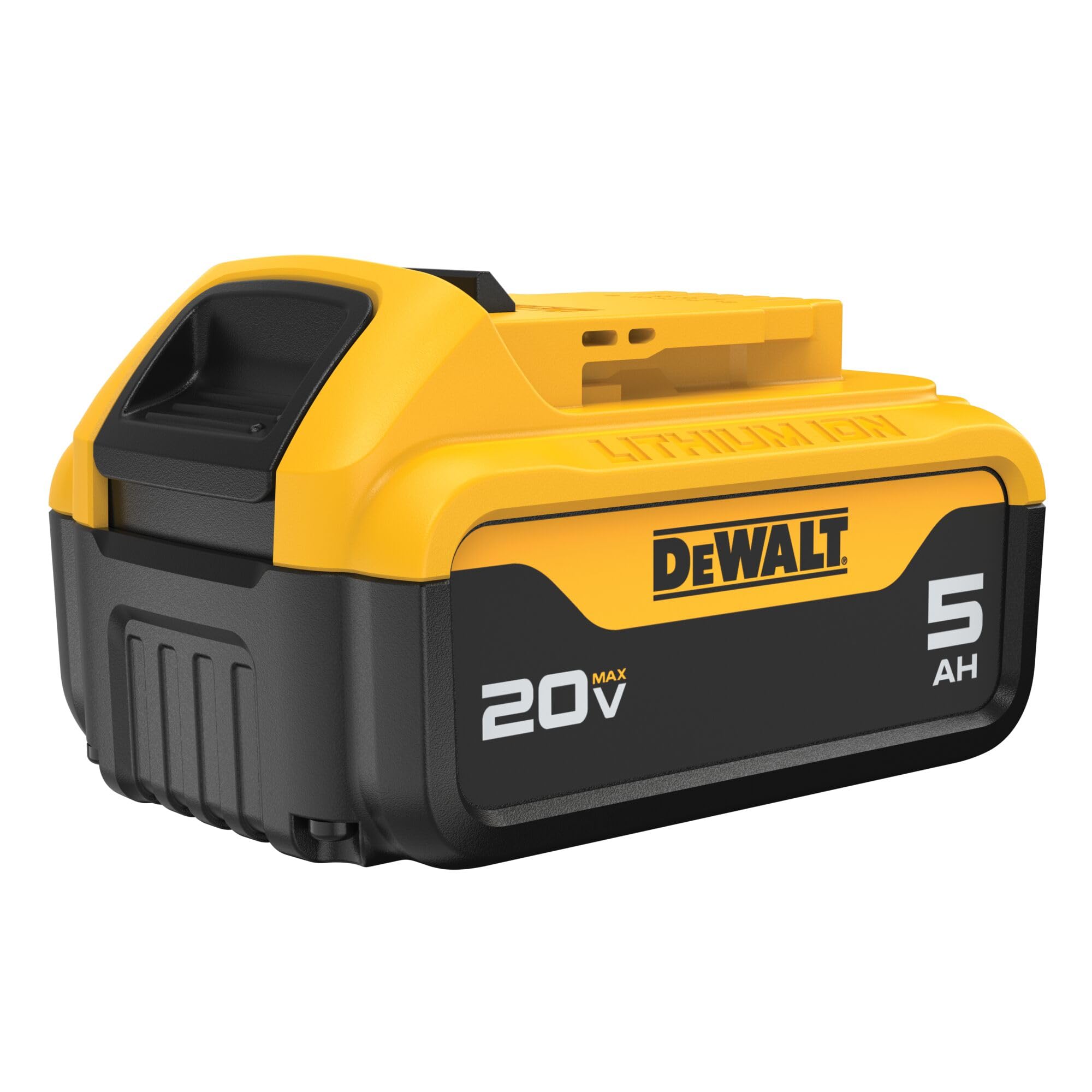 DEWALT DCB205 front view showing battery design and quick identification benefit