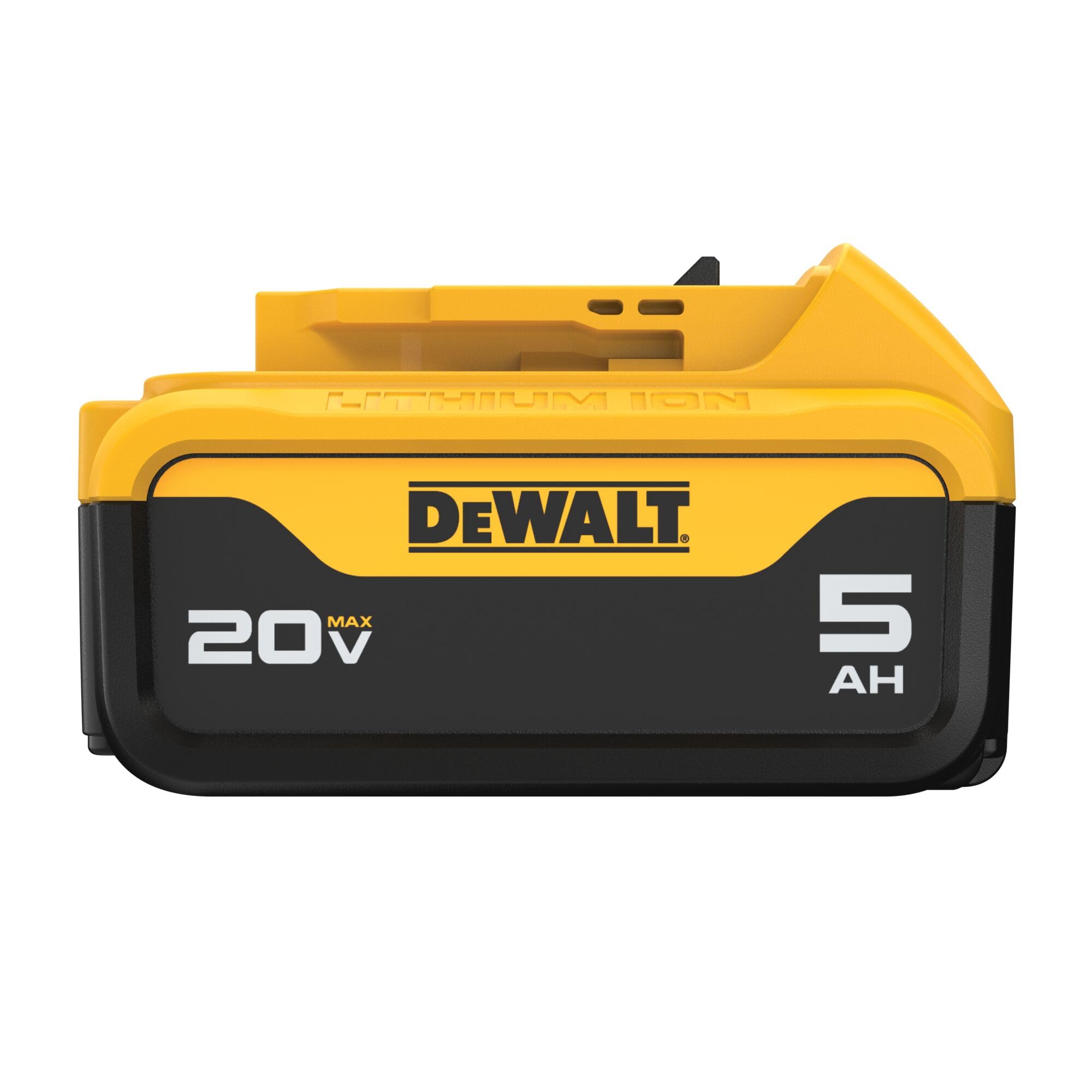 DEWALT DCB205 on a jobsite with tools illustrating consistent power delivery