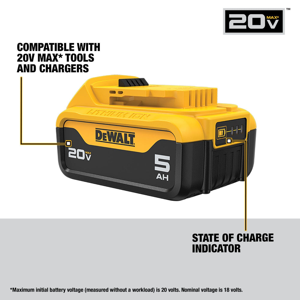 DEWALT DCB205 side profile highlighting build that offers durable handling
