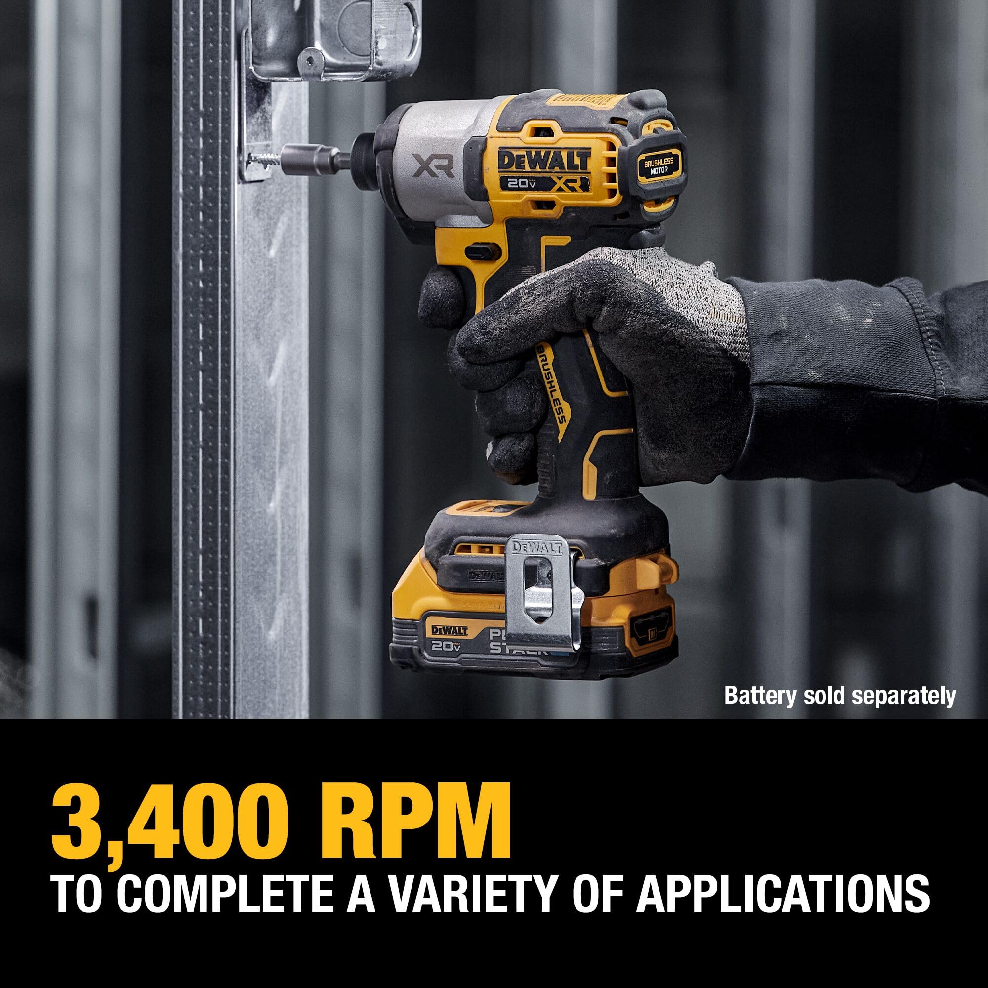 DEWALT next to a tape measure showing compact size and scale