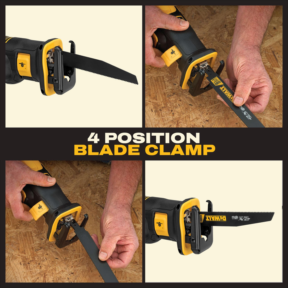 DEWALT DCS367B cutting between studs demonstrating space-saving advantage