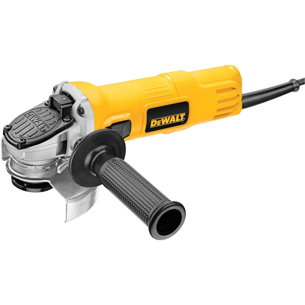 DEWALT DWE4011 front view showing compact grinder for improved handling