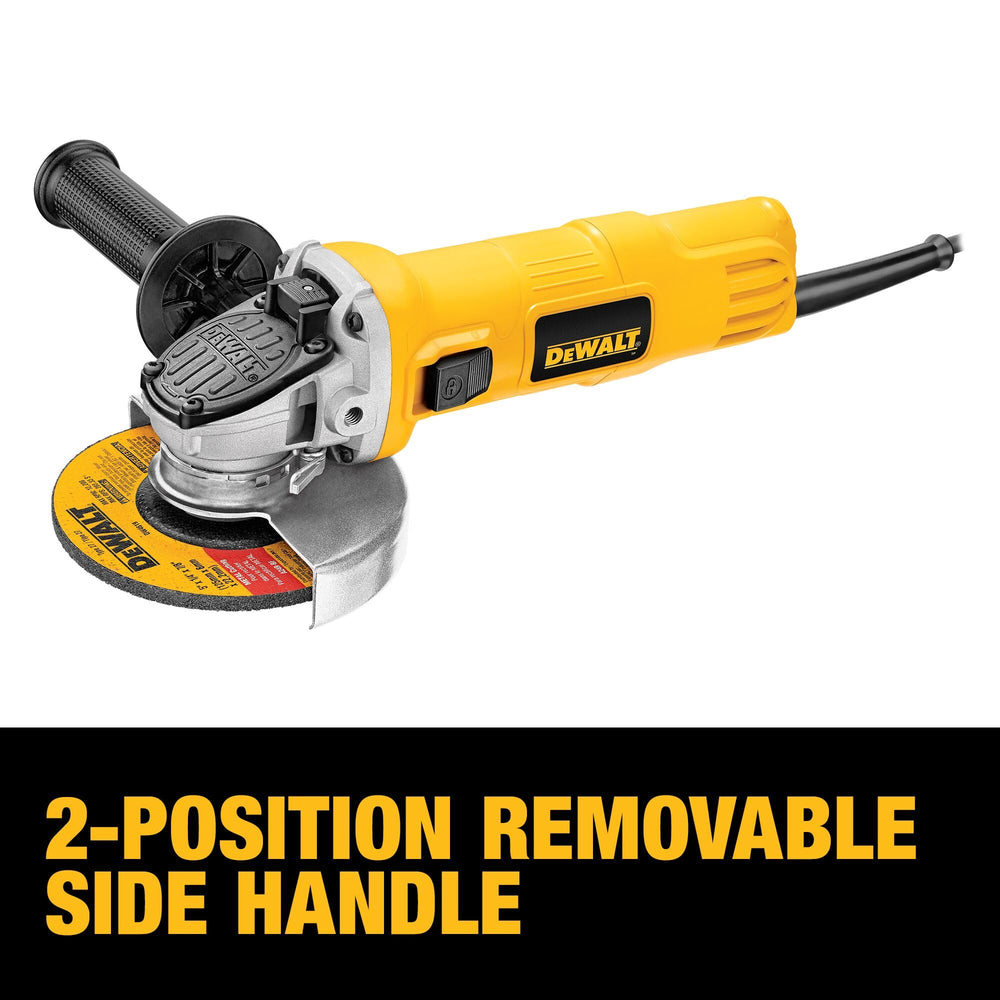 DEWALT grinder cutting metal in use demonstrating powerful material removal