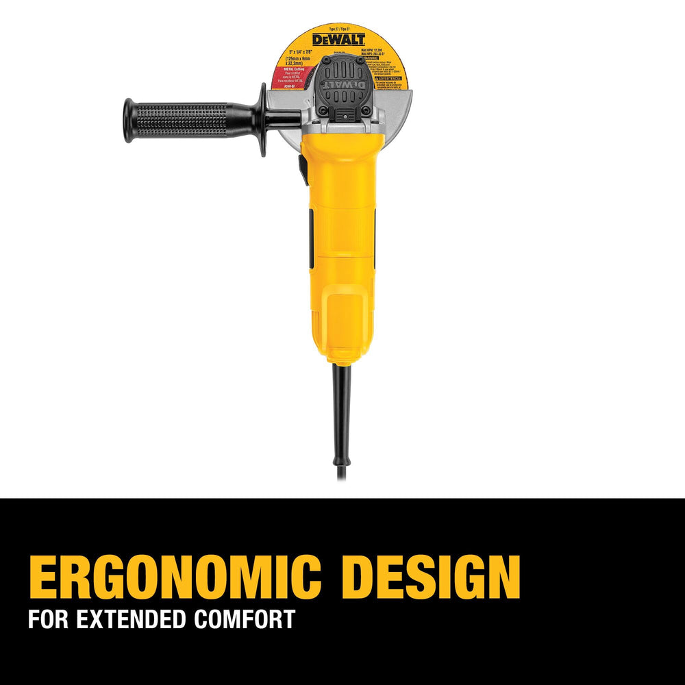DEWALT spindle thread close-up showing 5/8-inch-11 compatibility advantage
