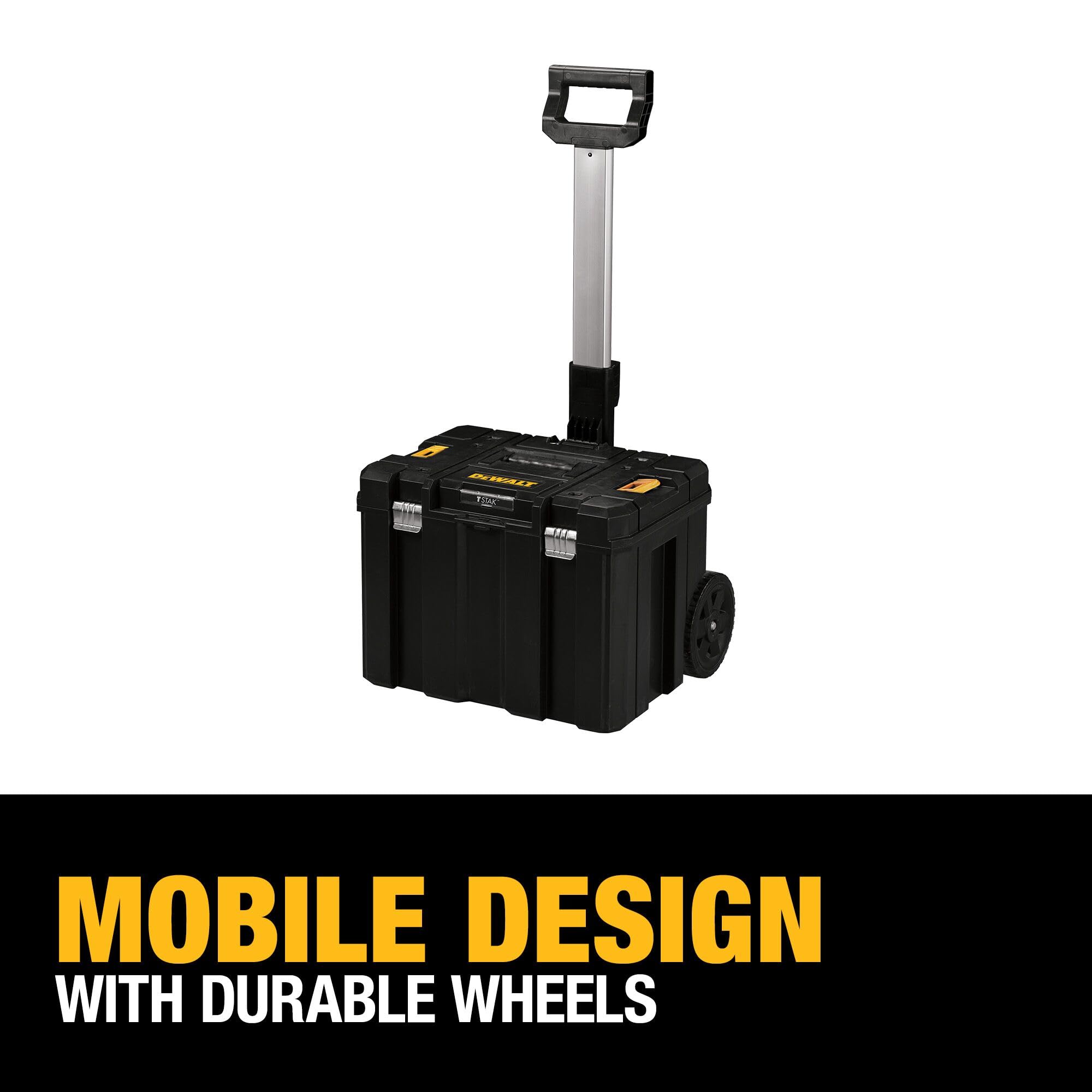 DEWALT stacked with other TSTAK units for modular organized transport