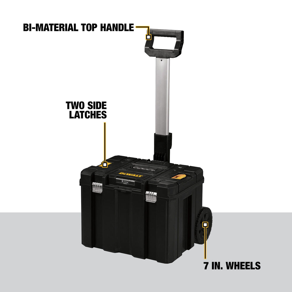 DEWALT telescopic handle extended for ergonomic towing and storage