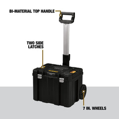 DEWALT telescopic handle extended for ergonomic towing and storage
