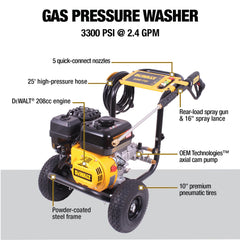 DEWALT 208cc engine close-up highlighting reliable starts and protection