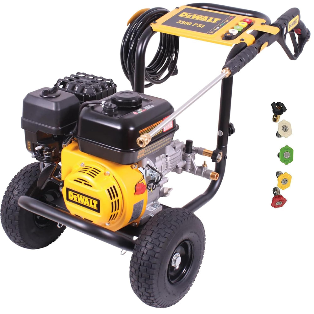 DEWALT front view of pressure washer showing sturdy frame and portability benefit