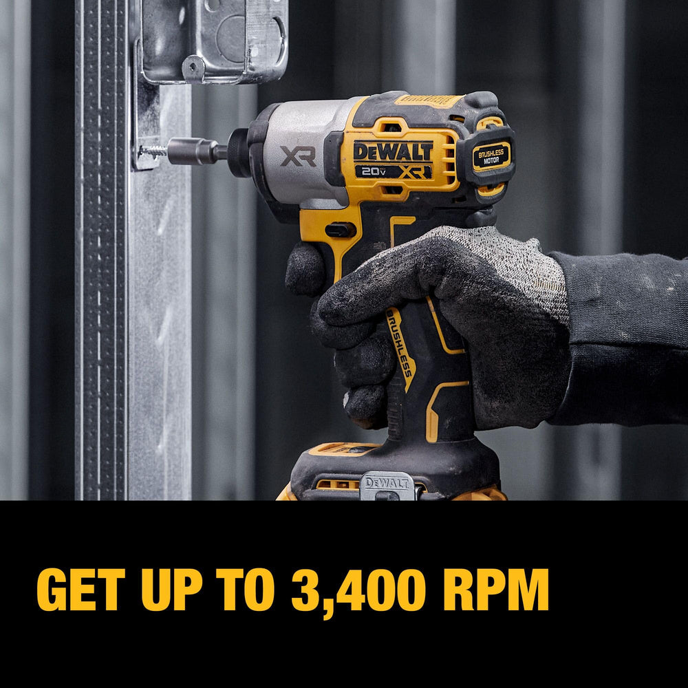 DEWALT impact driver driving large screws fast demonstrating high torque and efficiency