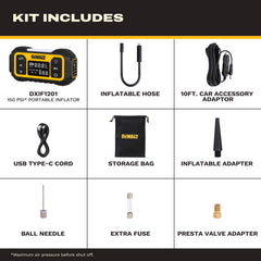 DEWALT digital display closeup with clear pressure reading for accurate inflation