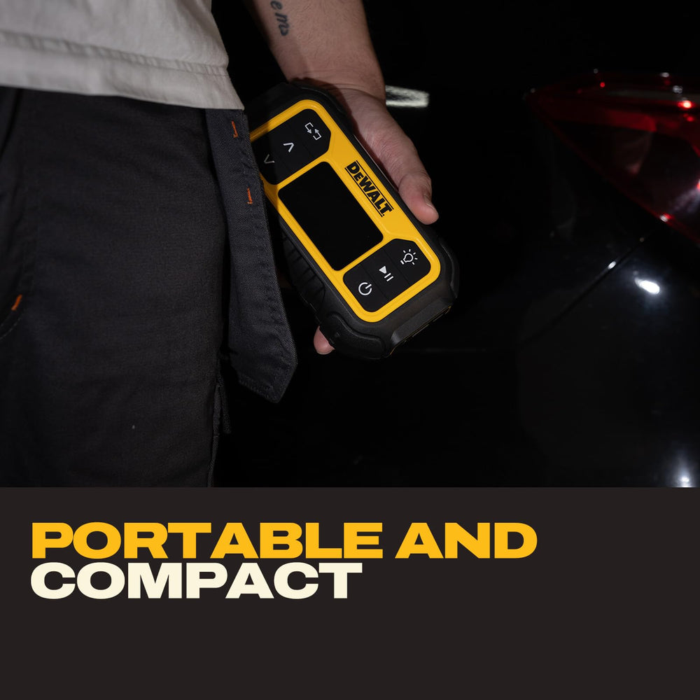 DEWALT inflator grip and hose detail showing textured handle for secure control