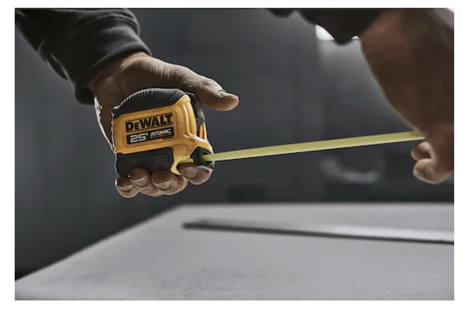 DEWALT product label and packaging closeup showing model and specs benefit