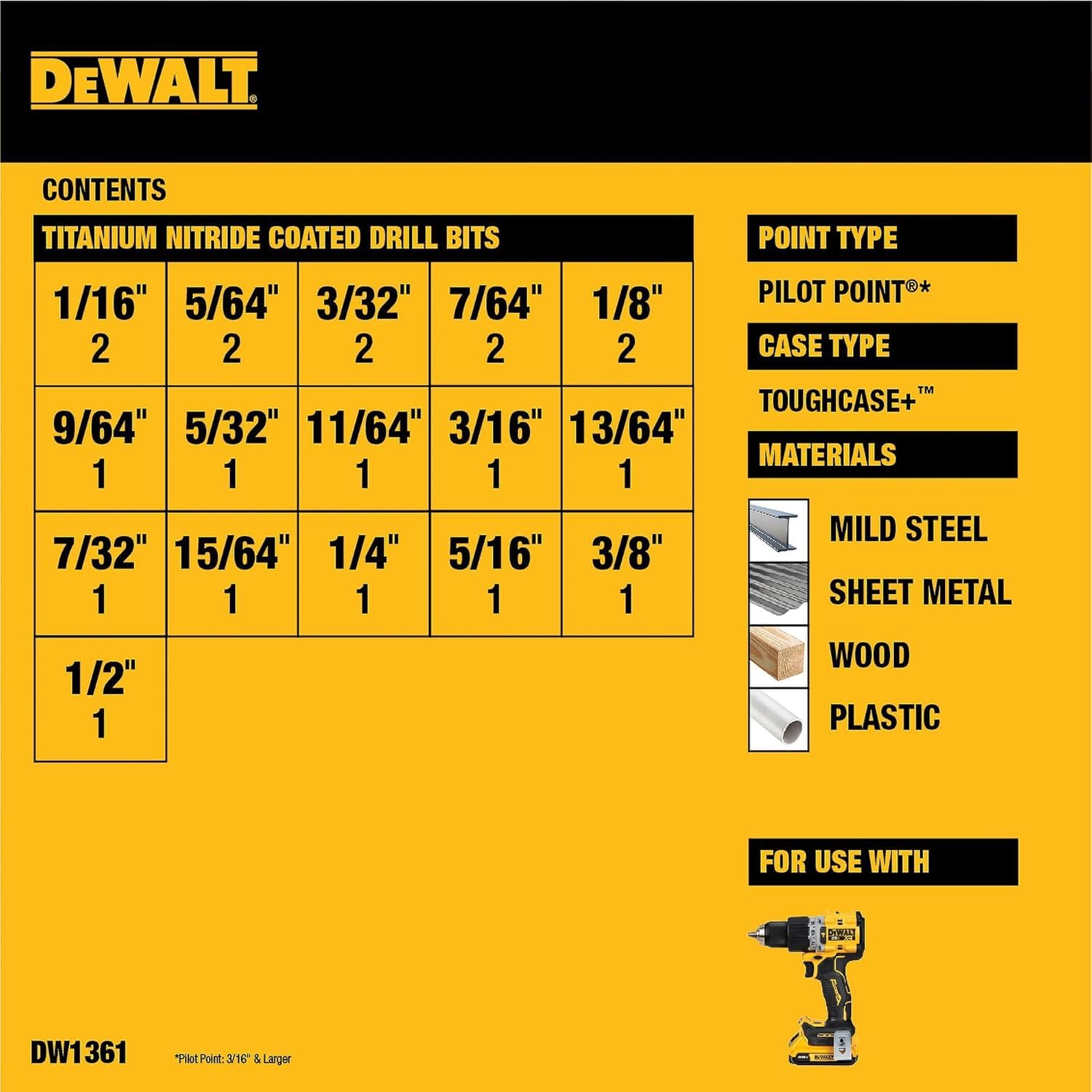 DEWALT pilot point tip detail showing accurate starts and reduced walking