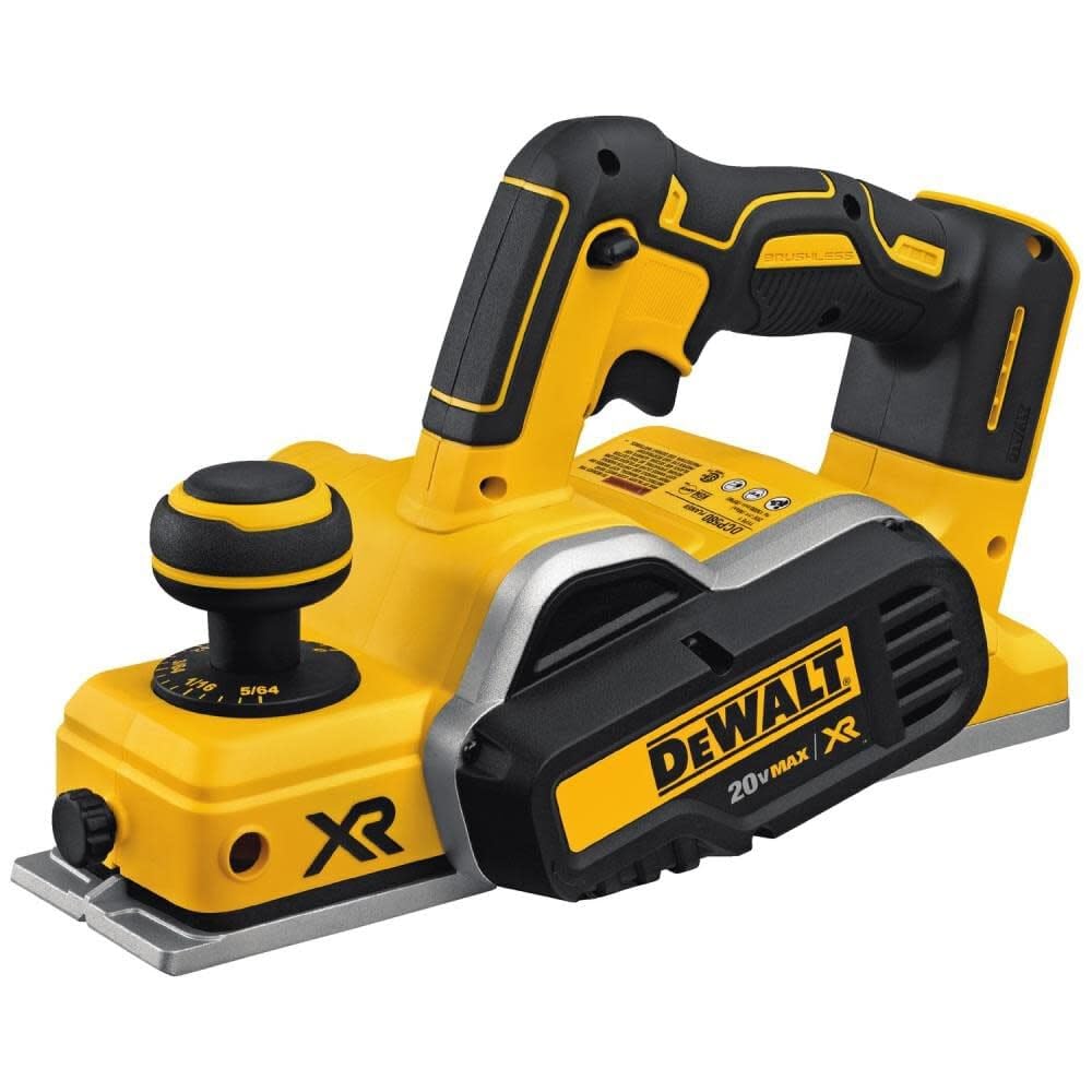 DEWALT planer front view showing body and handle for comfortable control