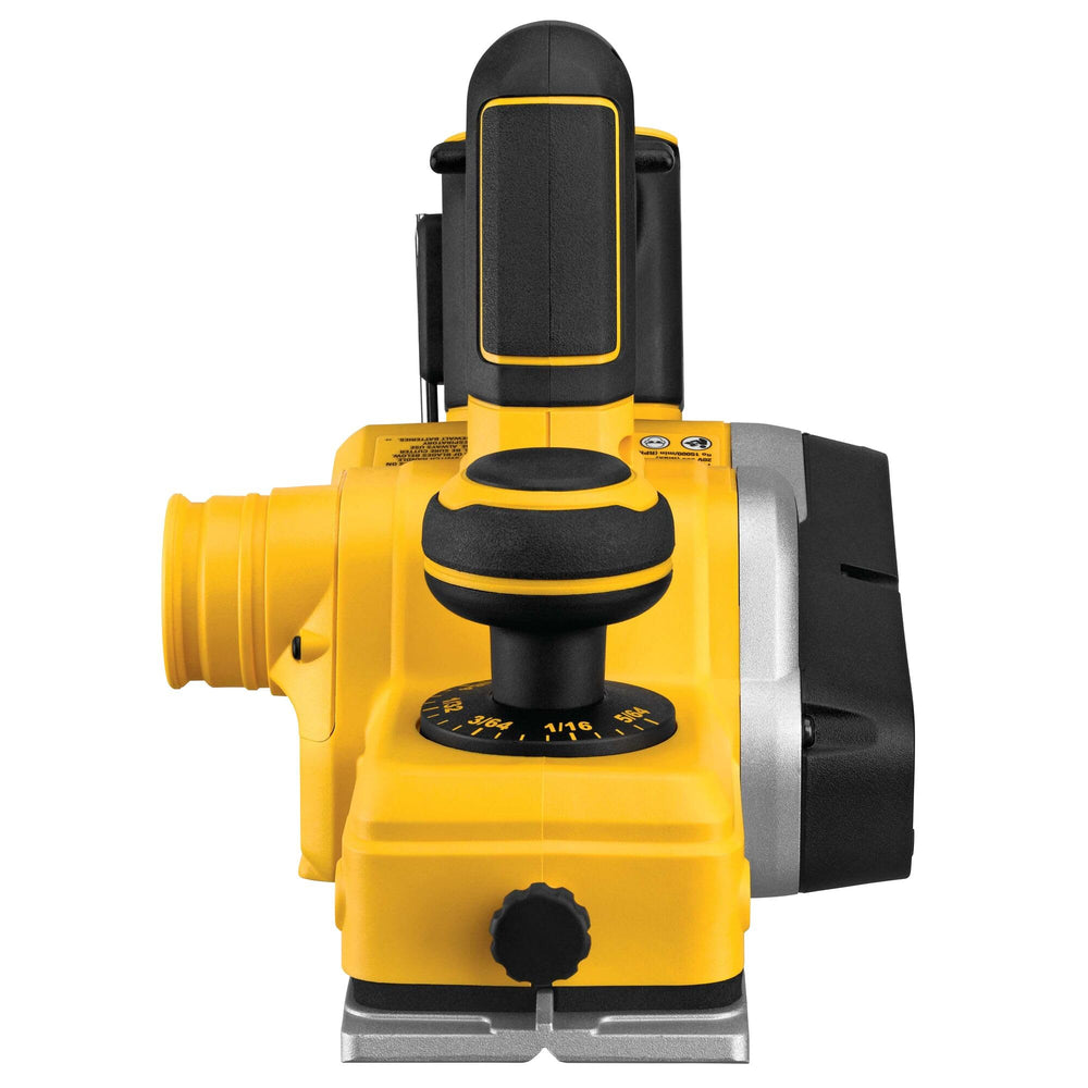 DEWALT planer packaging and accessories reminder battery and charger sold separately