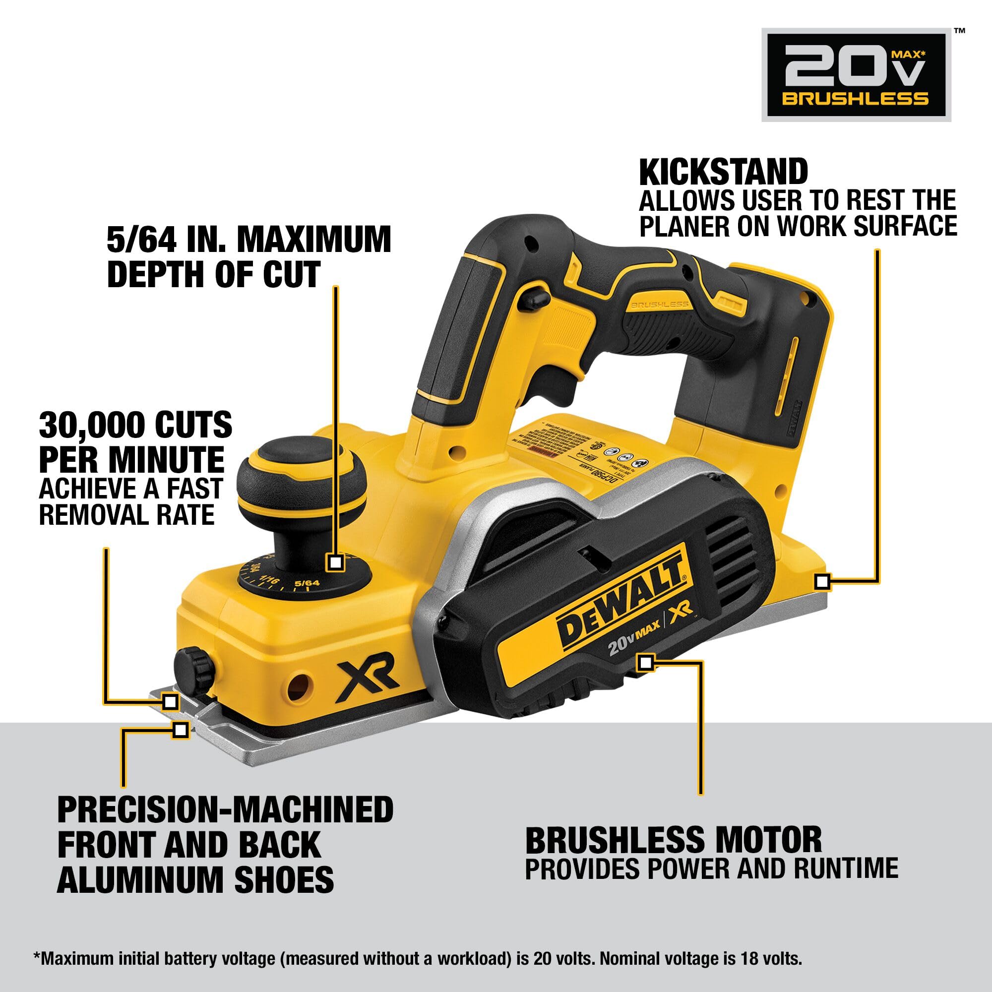 DEWALT planer top controls showing depth adjustment knob for precise cuts