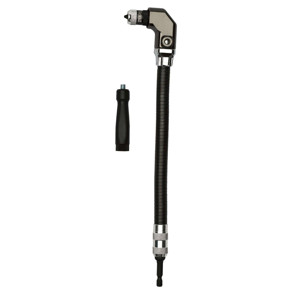 DEWALT right angle flex shaft front view showing compact profile and reach benefit