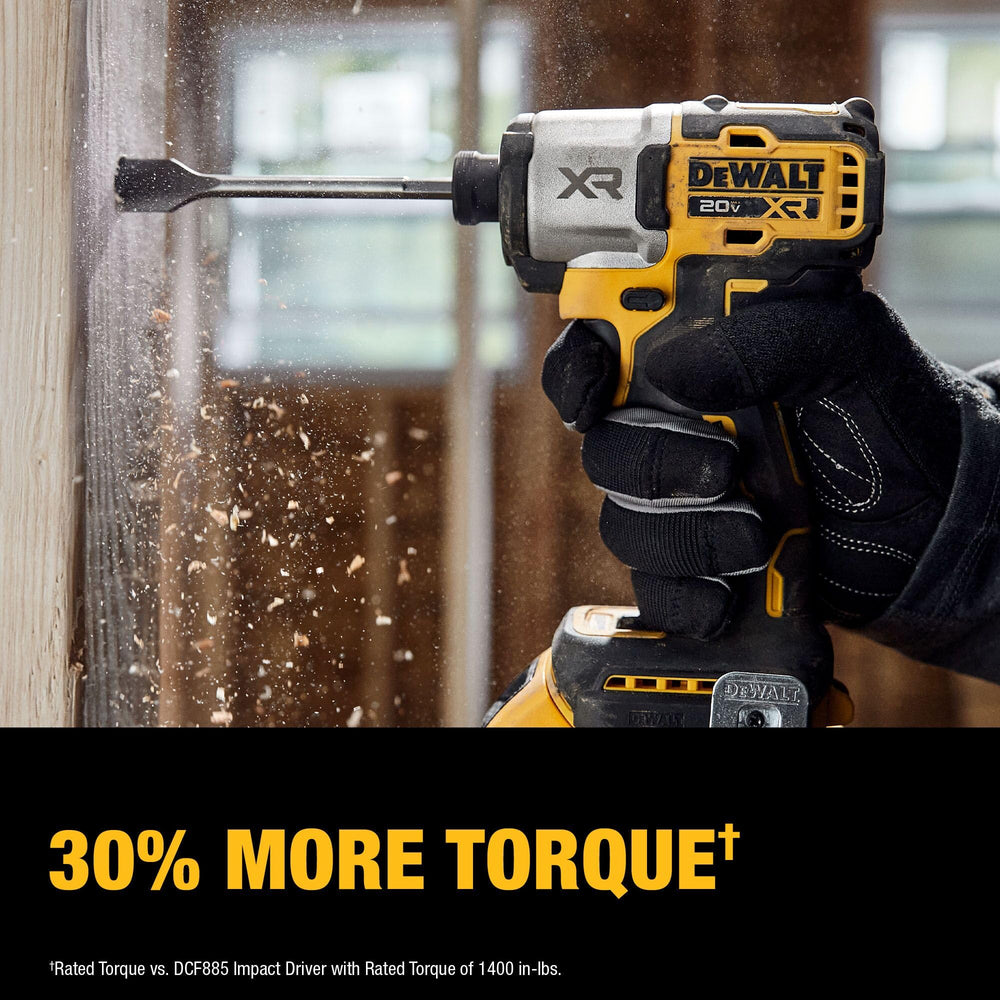 DEWALT tools held to show scale demonstrating compact design and ease of use