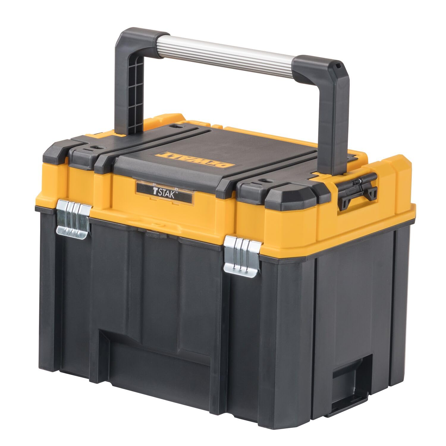 DEWALT TSTAK front view showing size and secure closure benefit