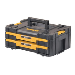 DEWALT TSTAK front view showing compact double-drawer organizer for quick access
