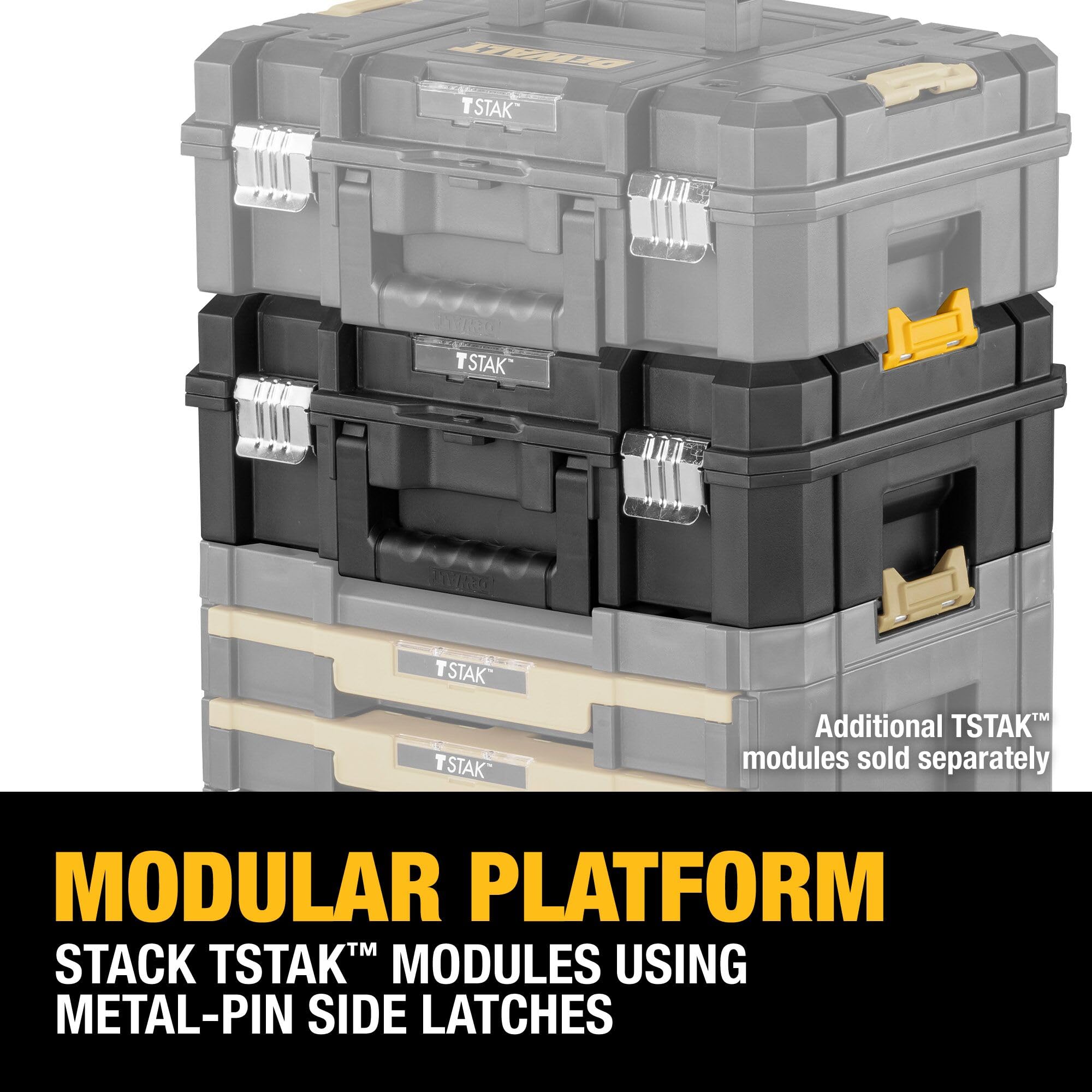 DEWALT TSTAK II stacked with other TSTAK units for modular organization