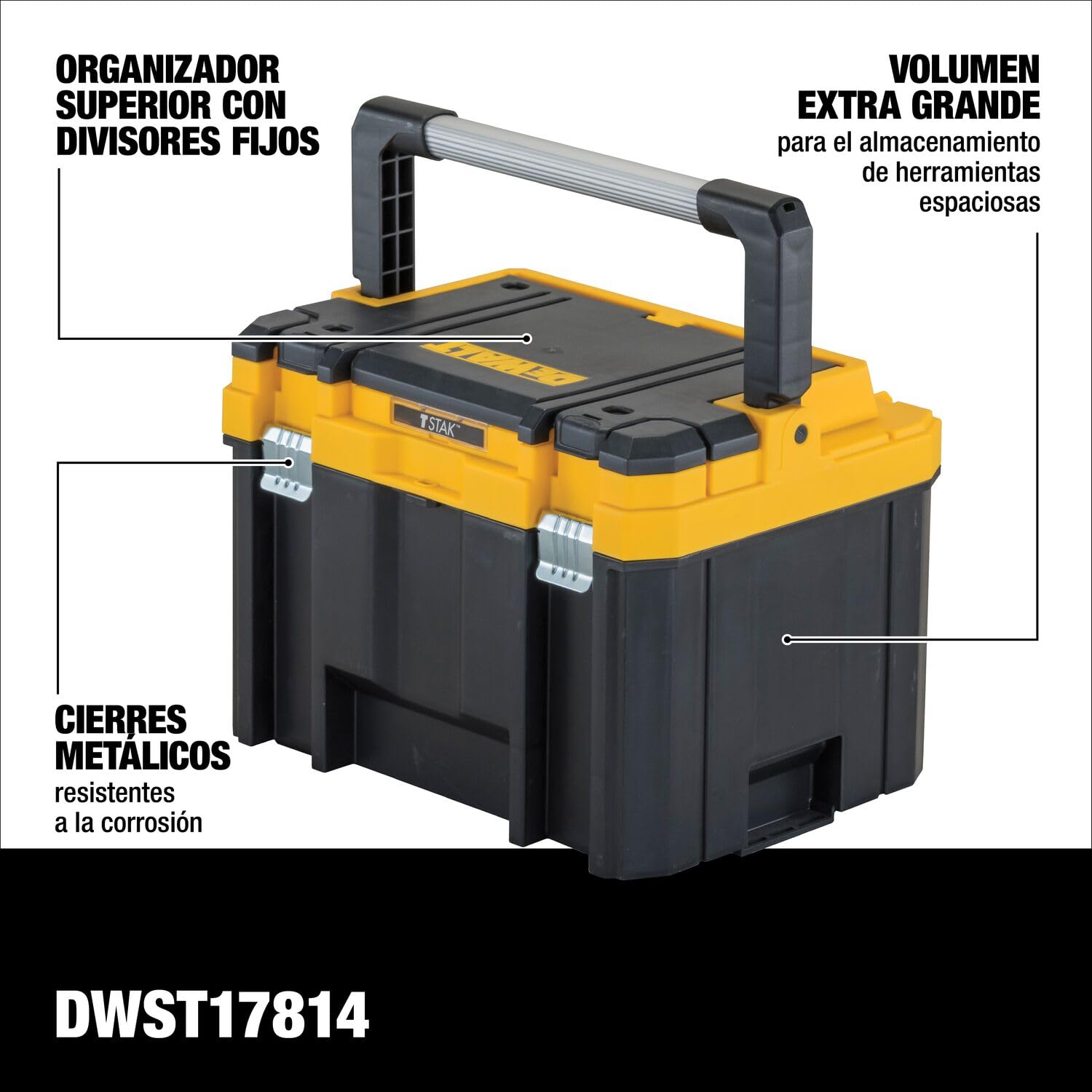 DEWALT TSTAK main compartment loaded with tools for large capacity
