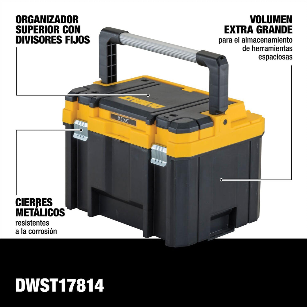 DEWALT TSTAK main compartment loaded with tools for large capacity