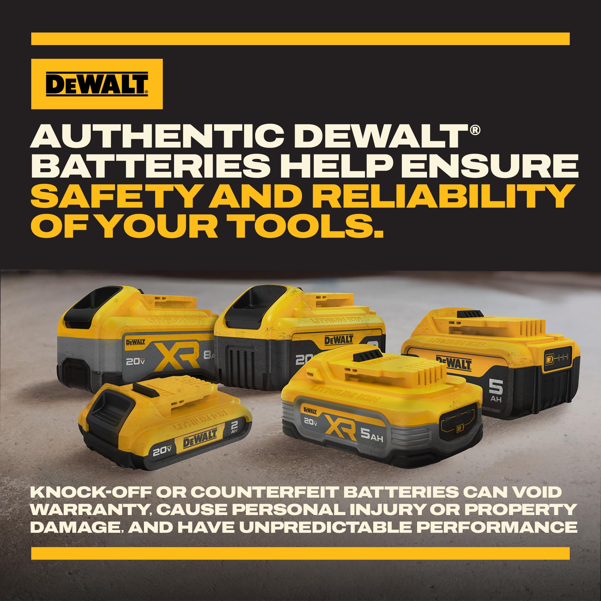 Two DEWALT batteries side-by-side showing scale for planning swaps