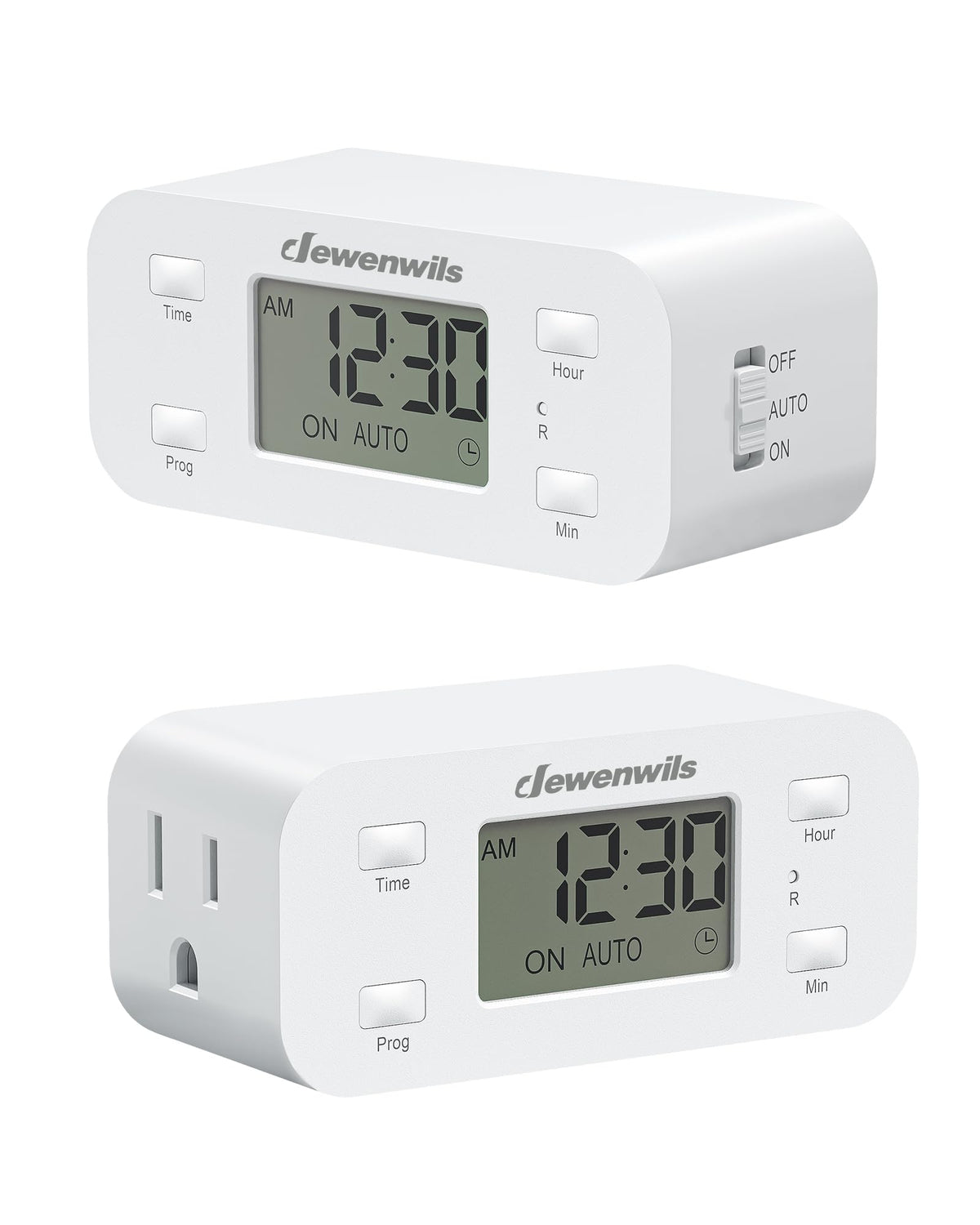 DEWENWILS front view of digital timer outlet showing clear display and sleek look for neat outlets