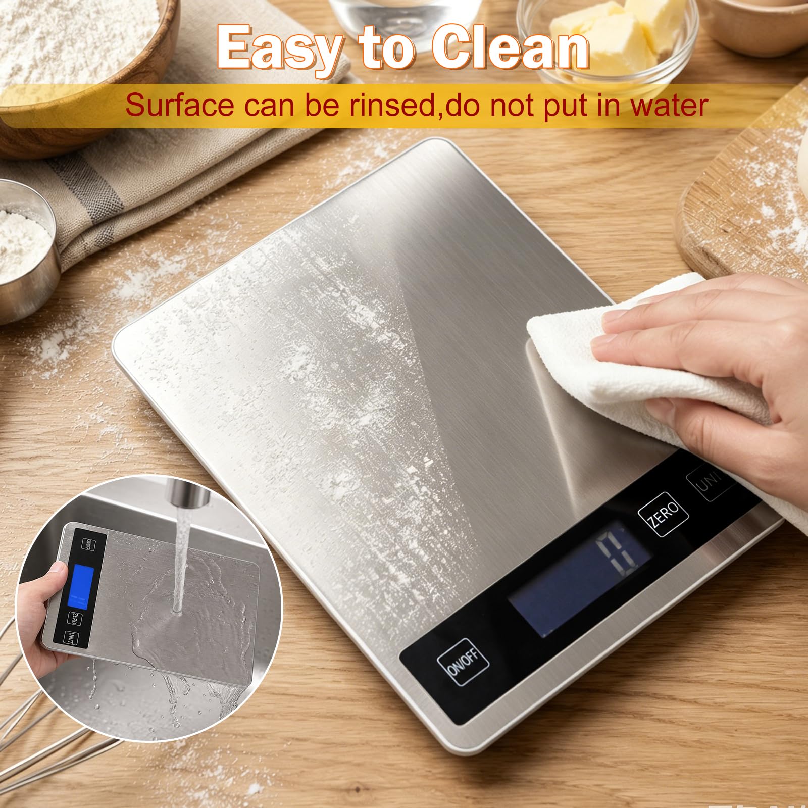 Deweywei scale with AAA batteries and USB cable showing dual power options for flexibility