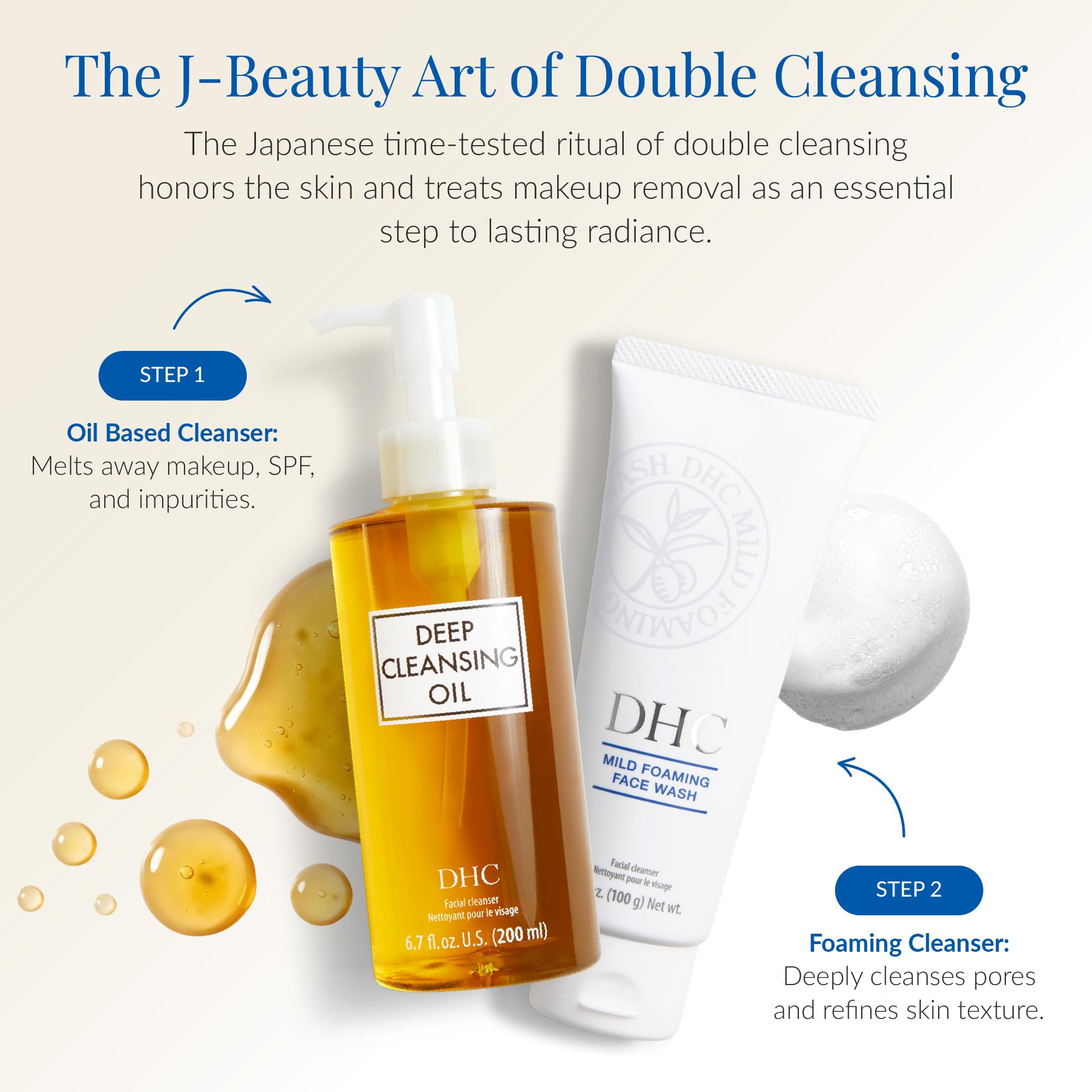 DHC deep cleansing oil bottle size comparison showing full and mini bottles for scale