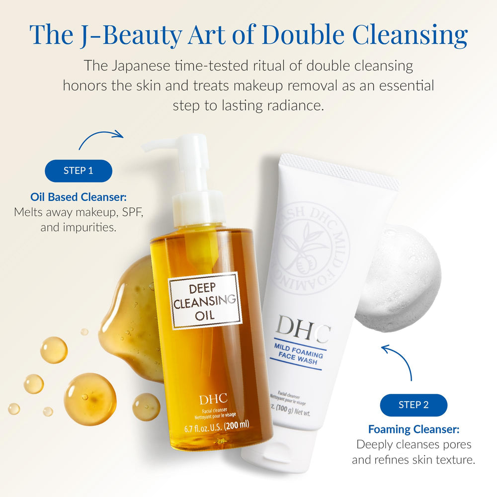 DHC deep cleansing oil bottle size comparison showing full and mini bottles for scale