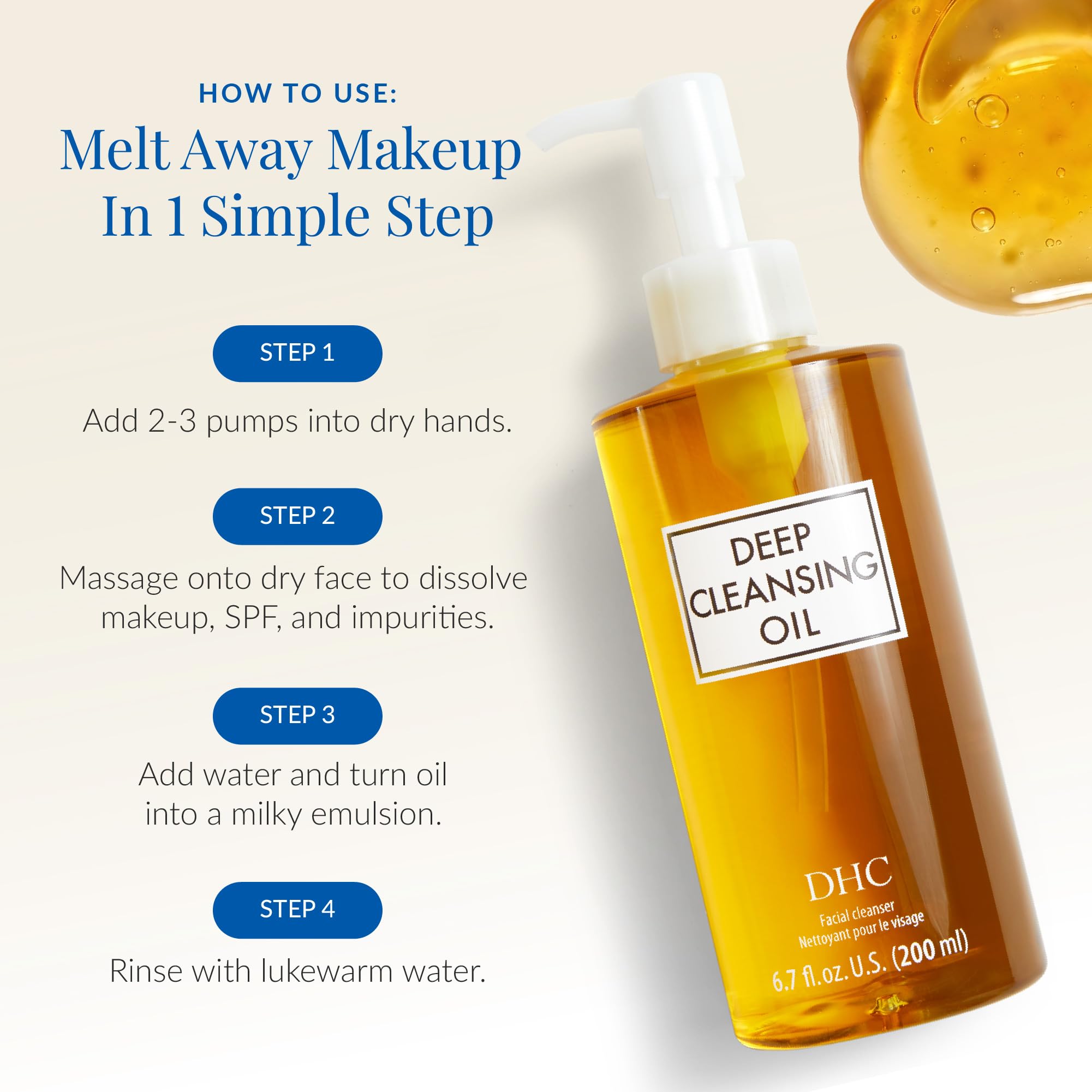 DHC deep cleansing oil ingredients label featuring olive oil extract and antioxidant benefit